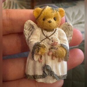 Cherished Teddies Angel Bear Figurine with Lamb - White and Brown Pin